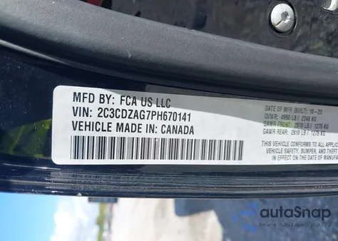 2023 Dodge Challenger Sxt из США, поврежденный, VIN 2C3CDZAG7PH670141